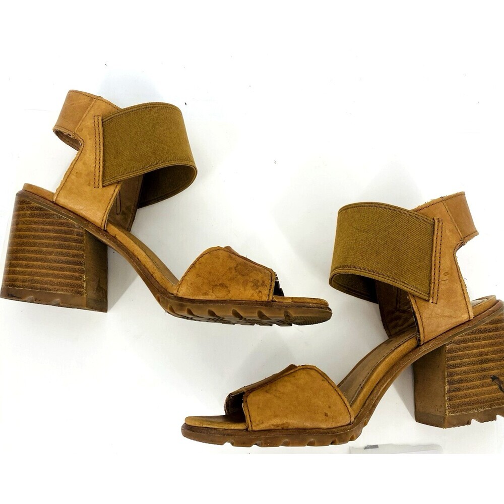 Sorel Nadia Chunky Leather Sandals Camel Brown Womens Size 5.5 Platform Lug Sole